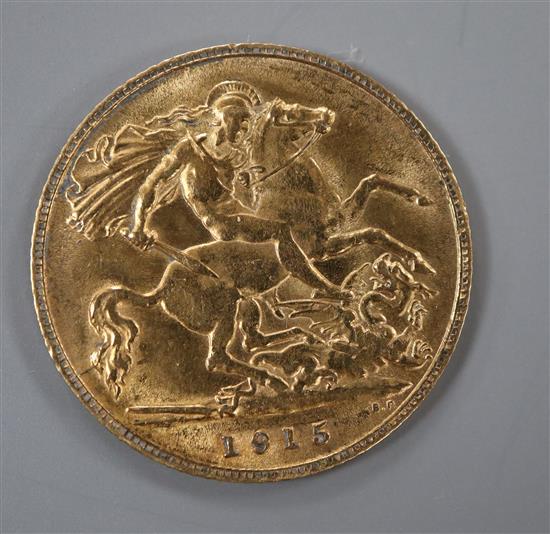 A George V 1915 gold half sovereign.